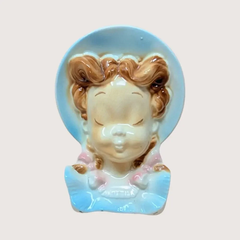 1950s Royal Copley Ceramic Lady Bonnet Wall Pocket Planter Pair